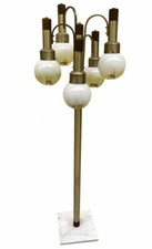 Lampada da terra con 5 boccie in Vetro di Murano-Ottone-Legno-Marmo-anni’60/‘70