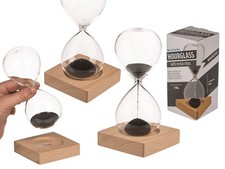 Clessidra con sabbia magnetica, altezza circa 16 cm, autonomia 1 minuto, calza in legno...