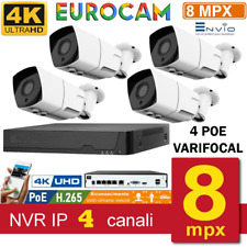KIT VIDEOSORVEGLIANZA NVR 4 CANALI 8MPX POE + 4 TELECAMERE IP POE VARIFOCAL 2025