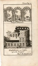 Stampa antica POZZUOLI Tempio di Nettuno e Anfiteatro Napoli 1743 Old print