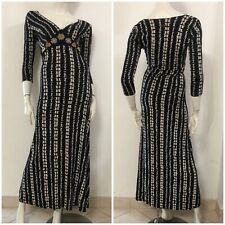 DESIGUAL Maxi abito nero fantasia bianco panna fiori multicolore ricamati Tg S