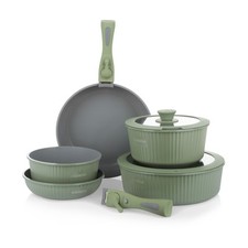 KASANOVA Batteria pentole antiaderenti per induzione 9 pezzi Eaziclip verde