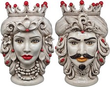 TESTE DI MORO H43 BIANCO FUME' GIOIELLI ROSSI CERAMICA CALTAGIRONE