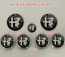KIT FREGIO STEMMA ALFA ROMEO GIULIETTA MITO 147 156 159 LOGO NERO BLACK 7 PEZZI
