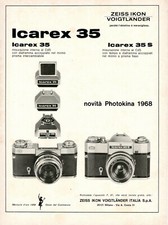 ZEISS IKON macchina fotografica ICAREX 35 S VOIGTLANDER 1969 Pubblicità 1 pagina