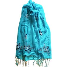 Pareo Positano by Jean Paul chiffon turchese 100x172, ricamato a mano,  frangia.
