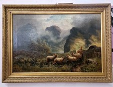 Dipinto Olio Su Tela. Paesaggio Con Pecore. Periodo Regina Vittoria  XIX Secolo 