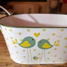 Piccolo Portavasi Cesto Cachepot Sweet Tweet a 2 Manici Zinco - 23,3 x 11,3 cm