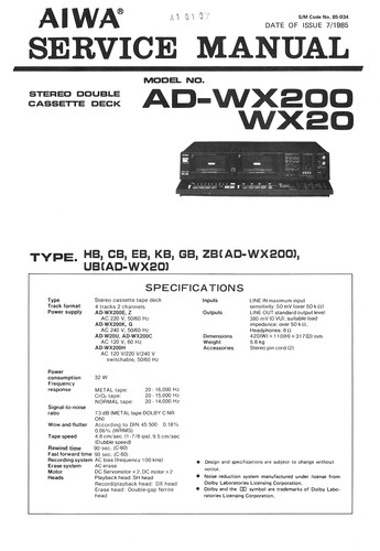 Aiwa wx20 service - aiwa, ad
