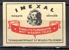 MATCHBOX LABELS BELGIUM- Imexal (lion head)-**