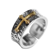 Anello A Fascia Unisex In Acciaio Inox, con croce placcata ORO 18kt.