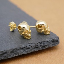 Orecchini da uomo in argento sterling placcato oro scheletro gotico teschio perno palo A4084