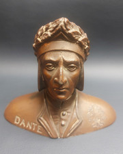 800 LIBERTY DANTE ALIGHIERI ITALIA SCULTURA ARTISTICA IN METALLO MEZZO BUSTO
