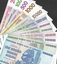 100 50 20 10 5 500 200 trilioni miliardi milioni migliaia Zimbabwe banconota UNC 