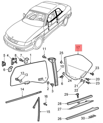 Saab 900ng vetro scendente - vetro,