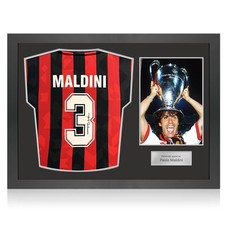 Maglia del AC Milan del 1994 autografata da Paolo Maldini. Cornice Icon