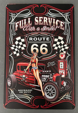 Insegna Metallo Route 66 30x20cm Hot Rod Pin Up Ragazza Vintage Uomo Caverna Garage Officina