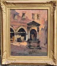 Achille Cattaneo ( Limbiate MI 1872-Milano  1941 ). Scorcio della vecchia Milano