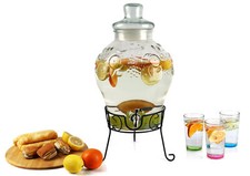 Distributore di bevande in vetro 10 L con rubinetto + supporto in metallo dispenser acqua succo