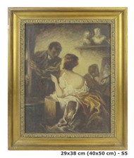 QUADRO ANTICO RITRATTO UOMO DONNA SCENA GALANTE DIPINTO OLIO SU TELA '900 S5