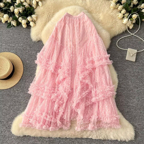 Gonna lunga tulle rosa cuori - tulle,
