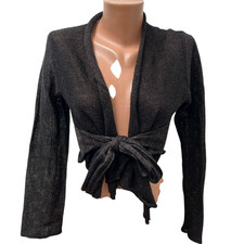 Cardigan lungo SARAH PACINI XS/S lavorato a maglia ritagliata SLeeve nero rame