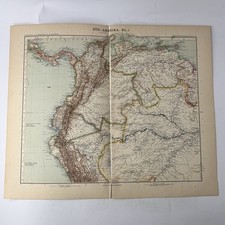 Stieler Hand-Atlas 1908 Sud America tavola 1 carta originale Petermann Gotha