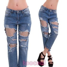 Jeans donna pantaloni strappi