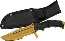 Szco Supplies Coltello Sopravvissuto 8,5”Oro/Nero Lama Fissa Seghetto Posteriore WF-1114
