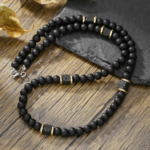 Collana uomo perle nere - , pietra