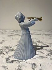 Agostinelli Porcellane D'Arte Angelo Tromba Blu 6" Bassano Italia Dipinto a Mano