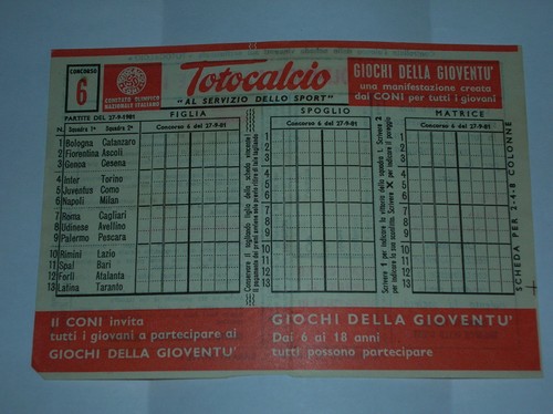 Totocalcio schedina 6 - totocalcio, n°