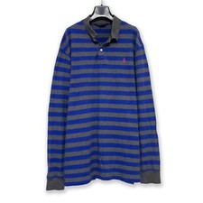 Polo Ralph Lauren a righe blu e grigia manica lunga pro fit - Taglia XL uomo