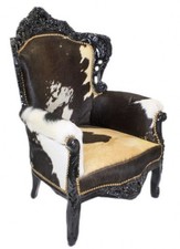 Casa Padrino Poltrona King Pelliccia di Mucca / Nero - Mobili Barocchi