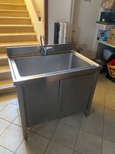 Banco con lavello professionale con 2 ante per ristoranti in acciaio inox