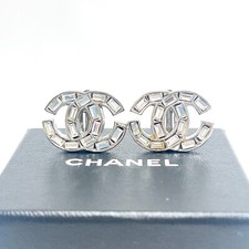 Orecchini Chanel Crystal CC COCO Logo Firmati-01P Silvertone Vintage GIAPPONE