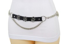 Donna Metallo Argento Catena a Maglia Cintura Rosa Fiore Ciondoli Regolabile XS