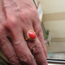 Anello rosso corallo argento 925 colore oro giallo 13mm Italia misura 7,5 cuore