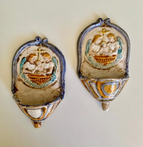 Coppia acquasantiere maiolica