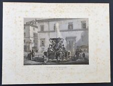 Stampa antica fontana tartarughe Roma Amici 1836 piazza mattei acquaforte