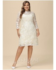 Abito da sposa tubino/colonna collo alto lunghezza ginocchio pizzo, taglia...