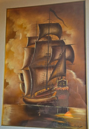 Veliero olio tela firmato - su,