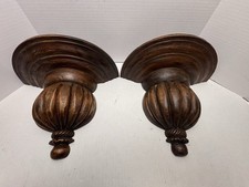 Coppia di mensole applique da parete in legno intagliate a mano vintage 15”x 7 1/4”