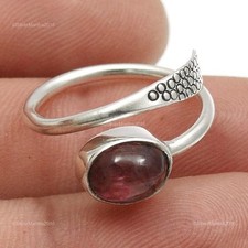 925 Argento Sterling Rosa Naturale Tormalina Gemma Regolabile Fedina US 6.5