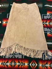 Gonna donna Pendleton pelle scamosciata marrone taglia 10 - frange - western - country 