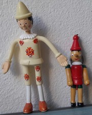 Pinocchio Coppia Giocattoli Gomma + Legno Vintage