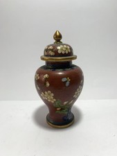 Piccolo Vaso In Bronzo Cloisonné Rosso Con Motivi Floreali ‘900