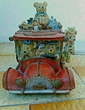 grande SALVADANAIO  Teddy Bear  legno RESINA ORSETTO VINTAGE modellino macchina
