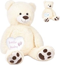 Regalo per Bebè Orso di peluche 100cm Bianco + Cuore Blu / Rosa