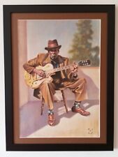 Dipinto Moderno Musicista Chitarrista Blues Americano. Cm 33x47,5